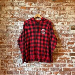 Anti Social Social Club Red and Black Checkered Hoodie